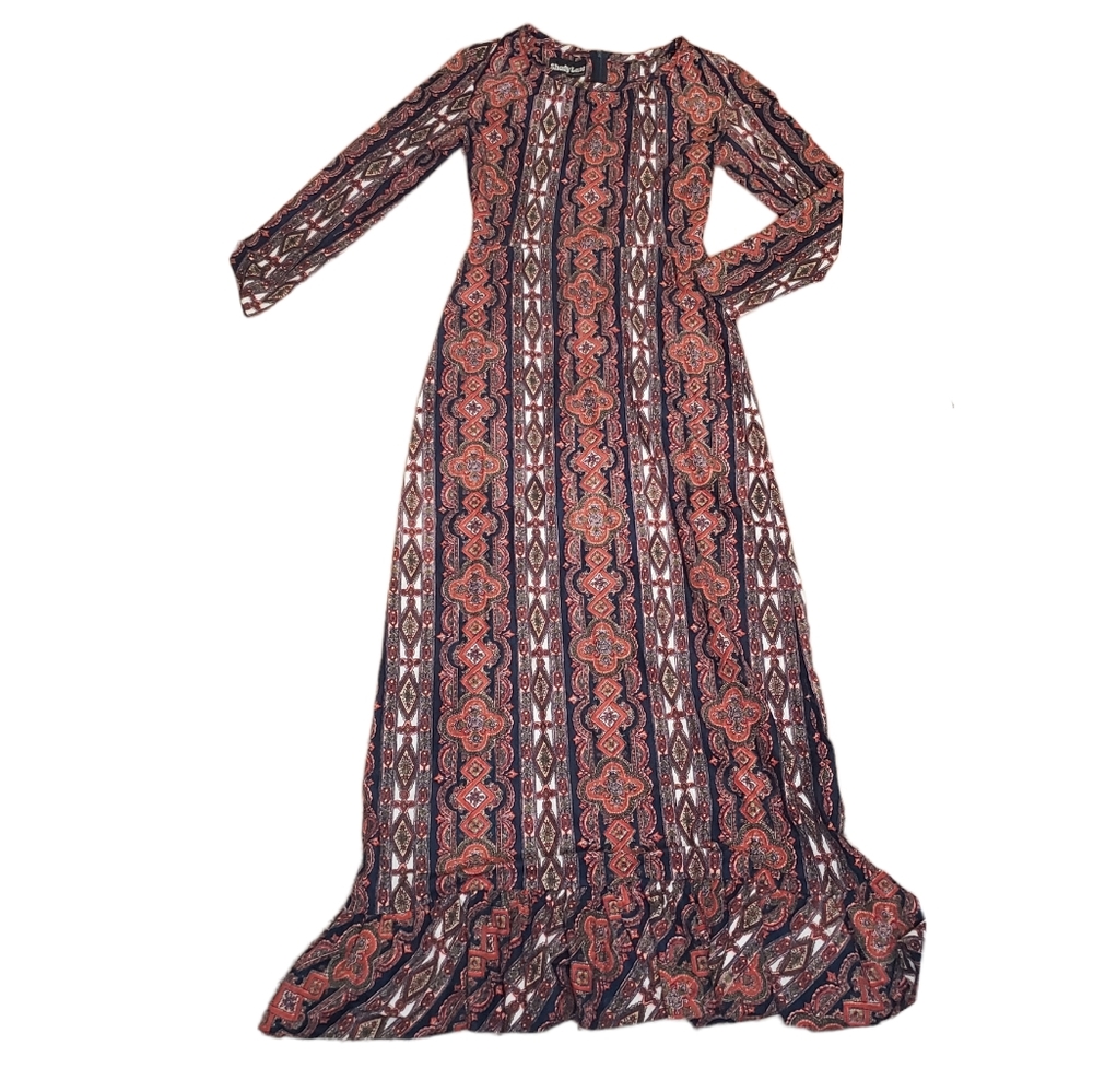 Vintage 1970s Shady Lane Boho Tapestry Print Maxi Dress